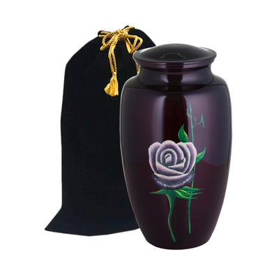 Single Rose on Burgundy Hand Painted Adult Cremation Urn - Memorials4u