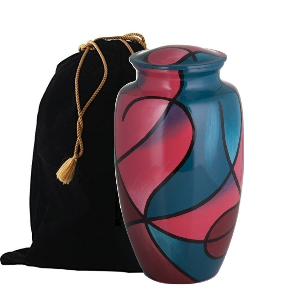 Abstract Blue and Pink Hand Painted Adult Cremation Urn - Memorials4u