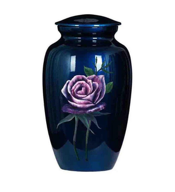 Single Rose on Navy Hand Painted Adult Cremation Urn - Memorials4u