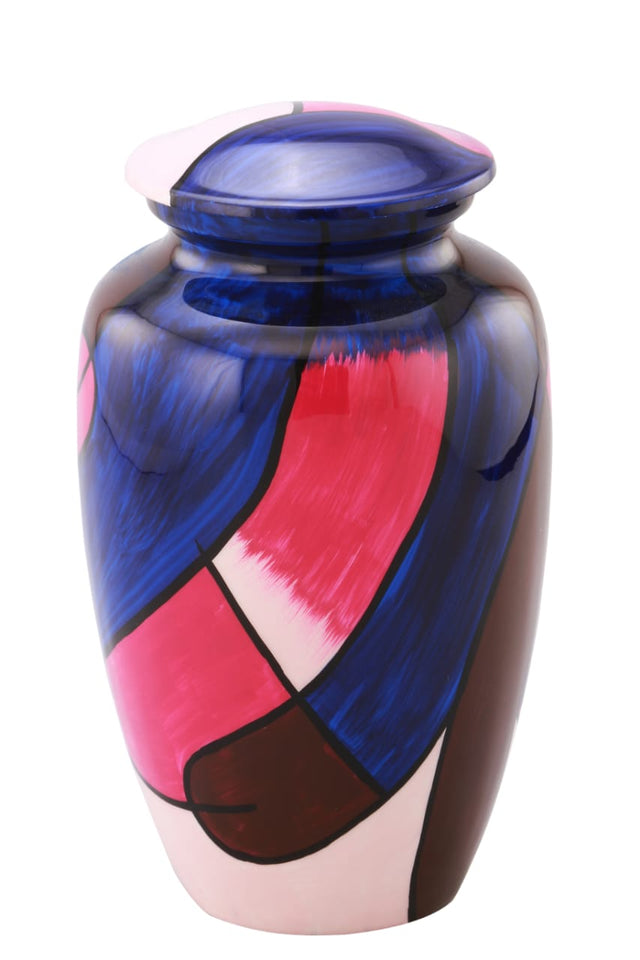 Abstract Blue, Pink and Brown Hand Painted Adult Cremation Urn - Memorials4u