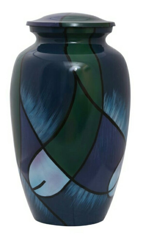 Abstract Blue and Green Hand Painted Adult Cremation Urn - Memorials4u