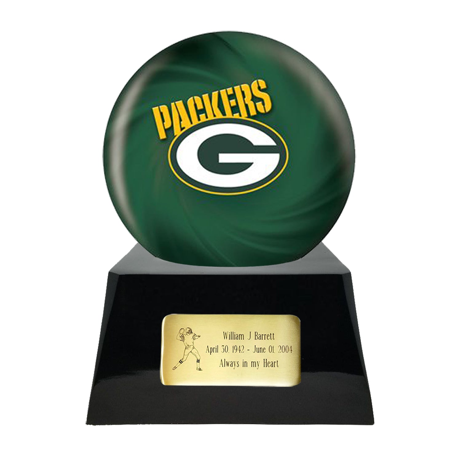 Championship Trophy Cremation Urn and Green Bay Packers Ball Decor with  Custom Metal Plaque – Memorials4u