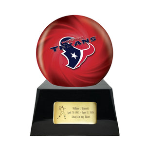 Football Cremation Urn and Houston Texans Ball Decor with Custom Metal Plaque