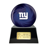 Football Cremation Urn and New York Giants Ball Decor with Custom Metal Plaque