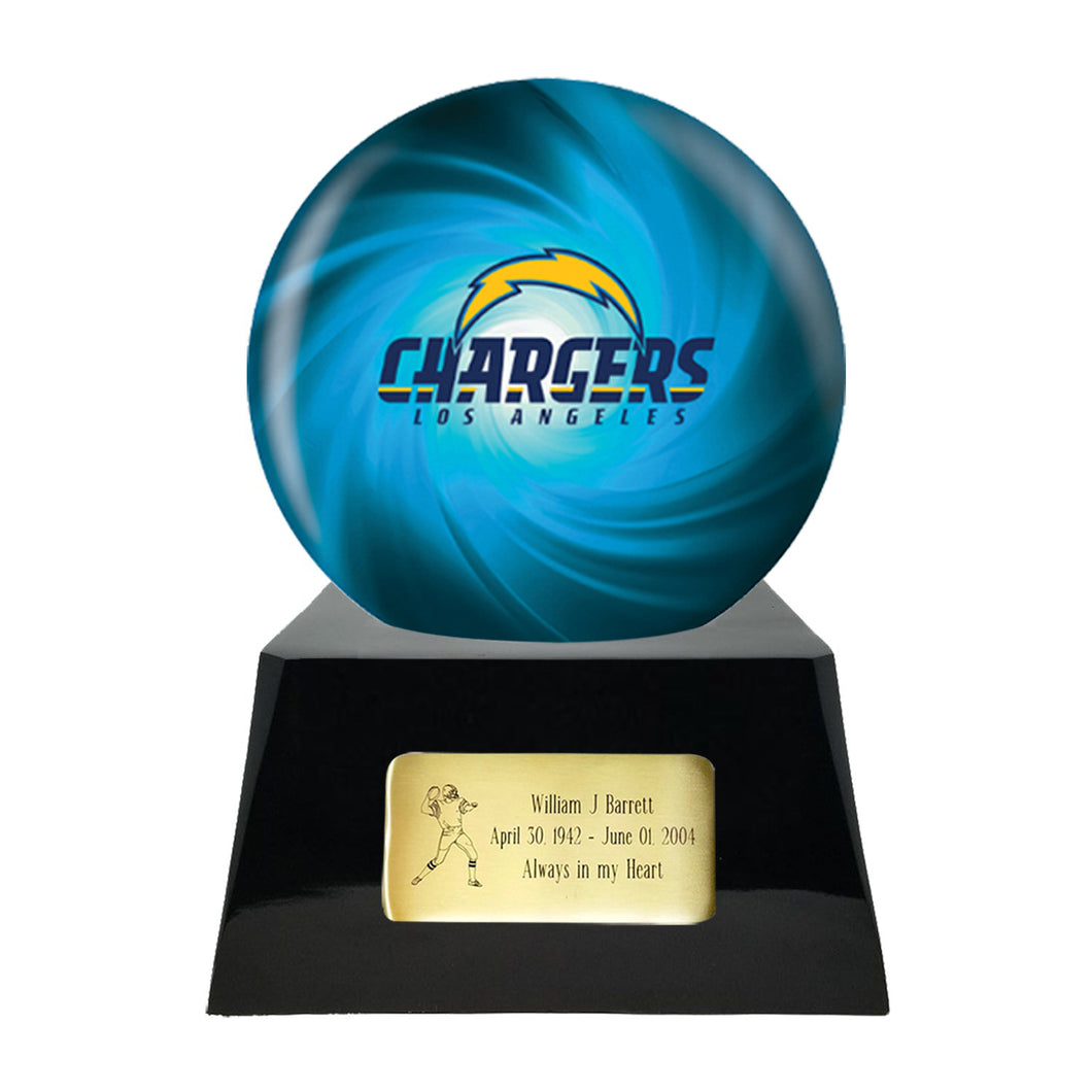 Football Cremation Urn with Optional Los Angeles Chargers Ball Decor and Custom Metal Plaque - Memorials4u