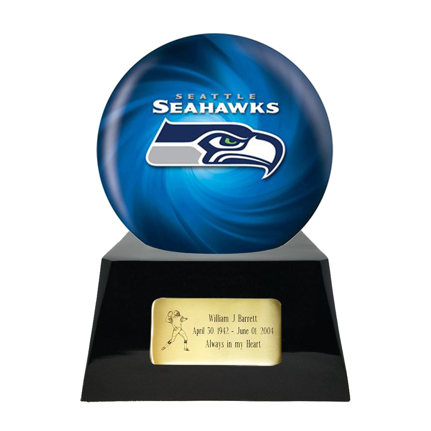 Championship Trophy Cremation Urn and Seattle Seahawks Ball Decor