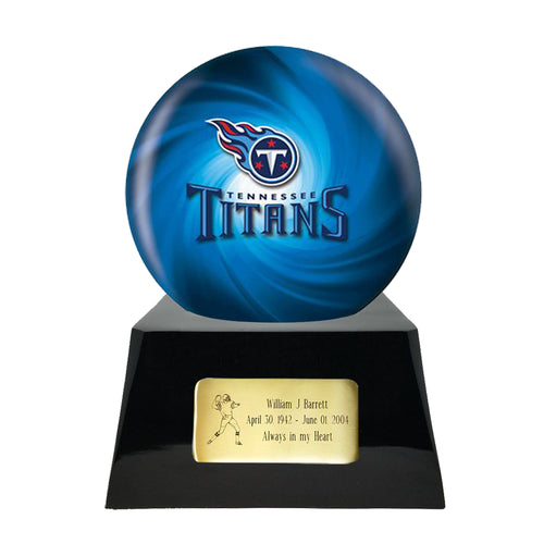 Football Cremation Urn and Tennessee Titans Ball Decor with Custom Metal Plaque