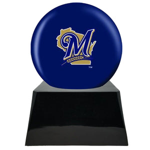 Baseball Cremation Urns For Human Ashes - Baseball Team Cremation Urn and Milwaukee Brewers Ball Decor with custom metal plaque - Memorials4u