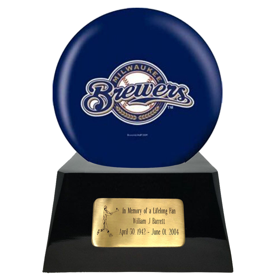 Baseball Team Urn - Milwaukee Brewers Ball Decor with Custom Metal Plaque Baseball Cremation Urn for Human Ashes - MLB URN - Memorials4u