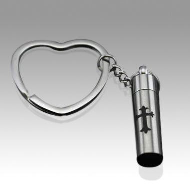 Cross on Cylinder Stainless Steel Keepsake Key Chain - Memorials4u