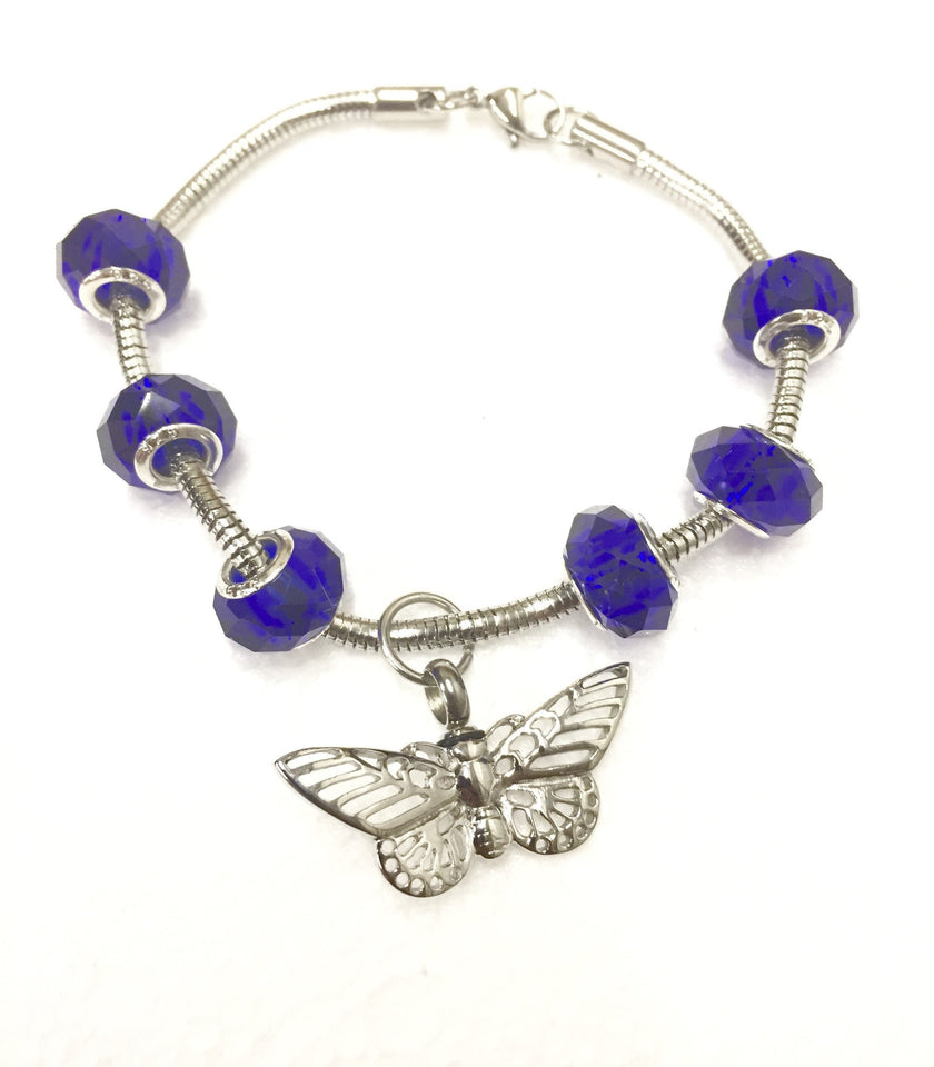 "Saphire Blue" murano bead cremation Bracelet, Cremation Bracelet - Memorials4u
