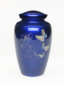 Elegance Series Blue Mother Of Pearl Butterfly Adult Cremation Urn - Memorials4u