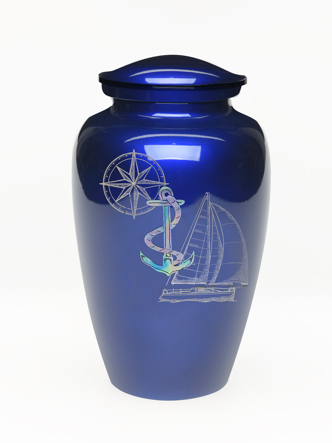 Elegance Series Blue Mother Of Pearl Anchor Adult Cremation Urn - Memorials4u