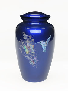 Elegance Series Blue Mother Of Pearl Hummingbird Adult Cremation Urn - Memorials4u