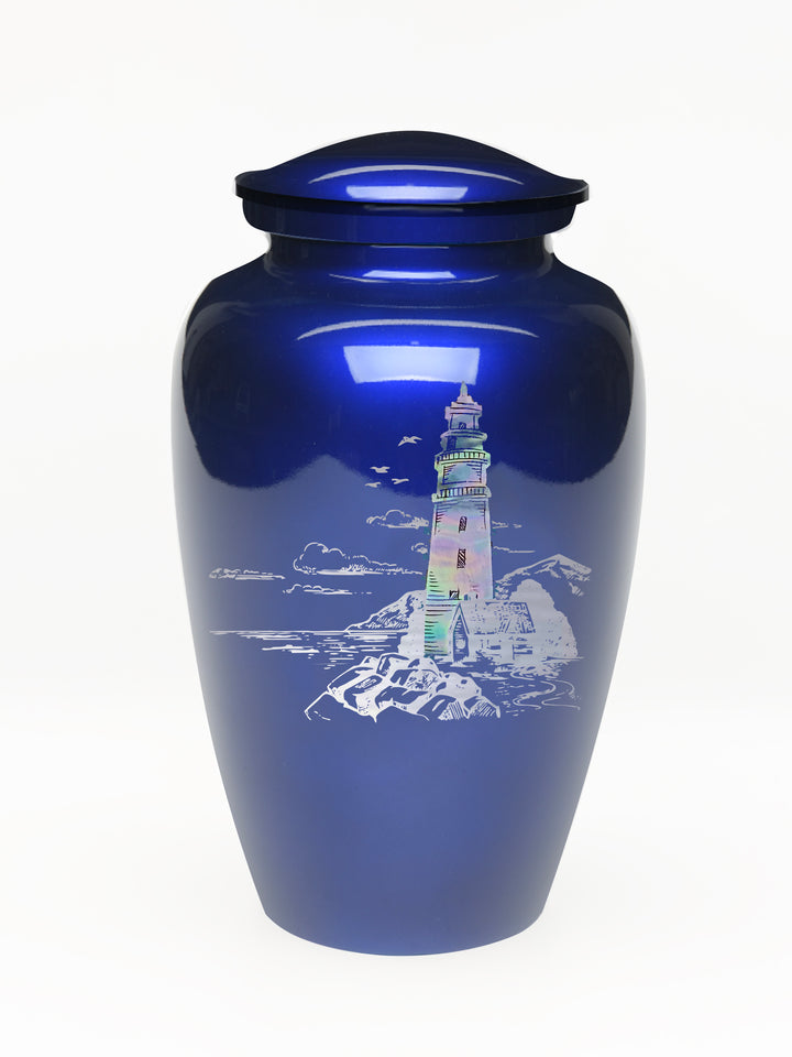 Elegance Series Blue Mother Of Pearl Lighthouse Adult Cremation Urn - Memorials4u