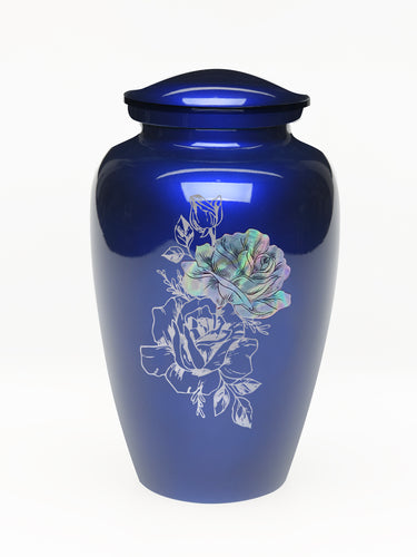Elegance Series Blue Mother Of Pearl Rose Adult Cremation Urn - Memorials4u