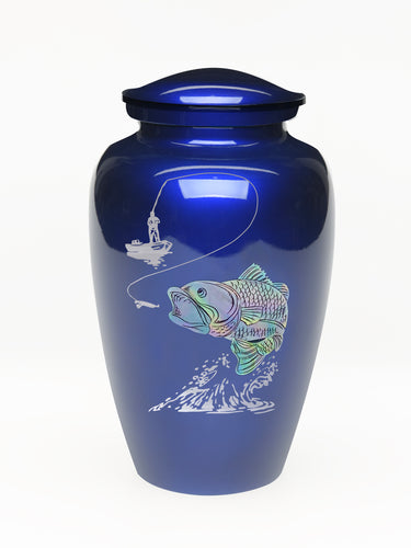 Elegance Series Blue Mother Of Pearl Fishing Adult Cremation Urn - Memorials4u