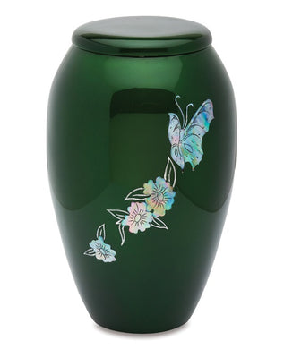 Green Butterfly Mother Of Pearl Cremation Urn - Memorials4u