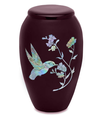 Burgundy Hummingbird Mother Of Pearl Cremation Urn - Memorials4u