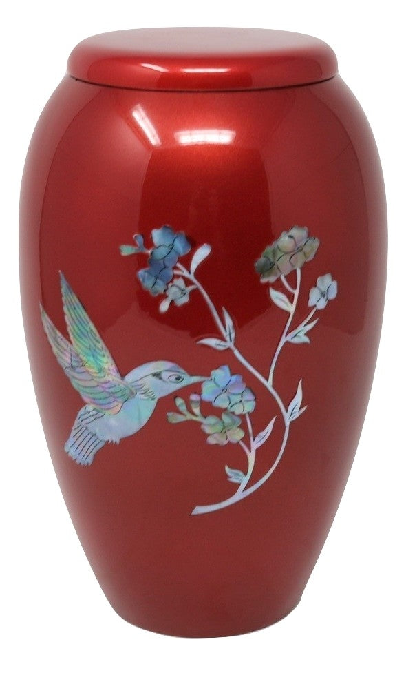 Red Hummingbird Mother Of Pearl Cremation Urn - Memorials4u