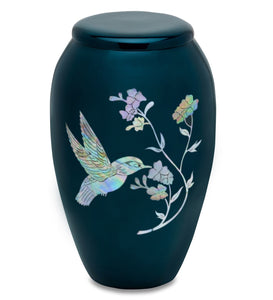 Teal Hummingbird Mother Of Pearl Cremation Urn - Memorials4u