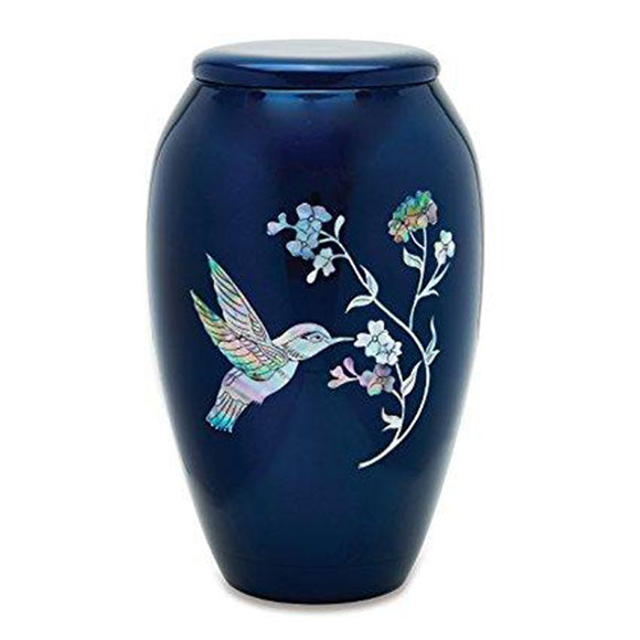 Blue Hummingbird Mother of Pearl Cremation Urn - Memorials4u