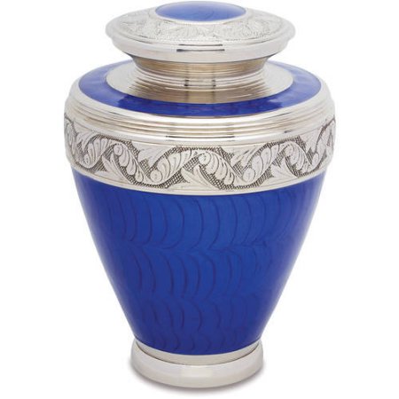 Blue & Silver Regalon Brass Cremation Urn for Human Ashes - Memorials4u