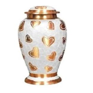 Pearl with Golden Hearts Cremation Urn - Memorials4u