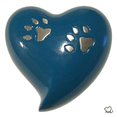 Pet Urn - 2 Paw Print Pet Keepsake Heart-Shaped Urn in Blue - Memorials4u