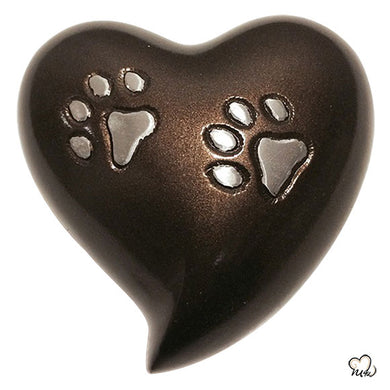 Pet Urn - 2 Paw Print Pet Keepsake Heart-Shaped Urn in Brown - Memorials4u