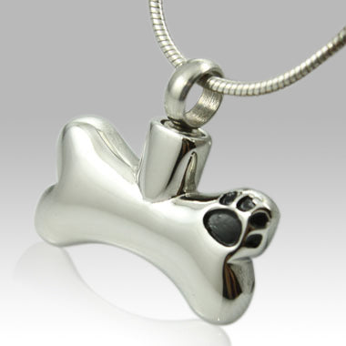 Paw on Dog Bone Stainless Steel Keepsake Pendant Cremation Jewelry - Memorials4u
