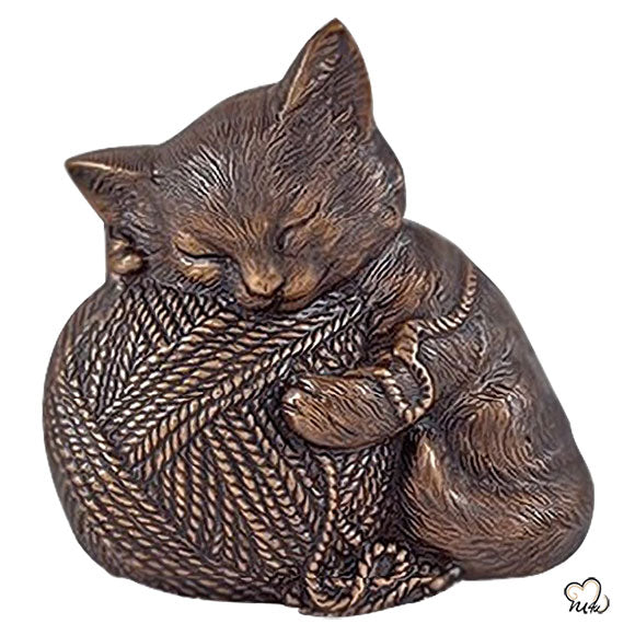 Pet Urn - Sleeping Cat Urn For Cats Ashes - Metal Urn with Copper Finish - Memorials4u