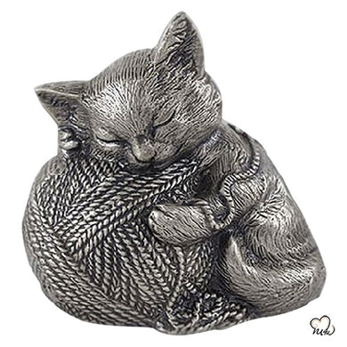 Pet Urn - Sleeping Cat Urn For Cats Ashes - Metal Urn with Pewter Finish - Memorials4u