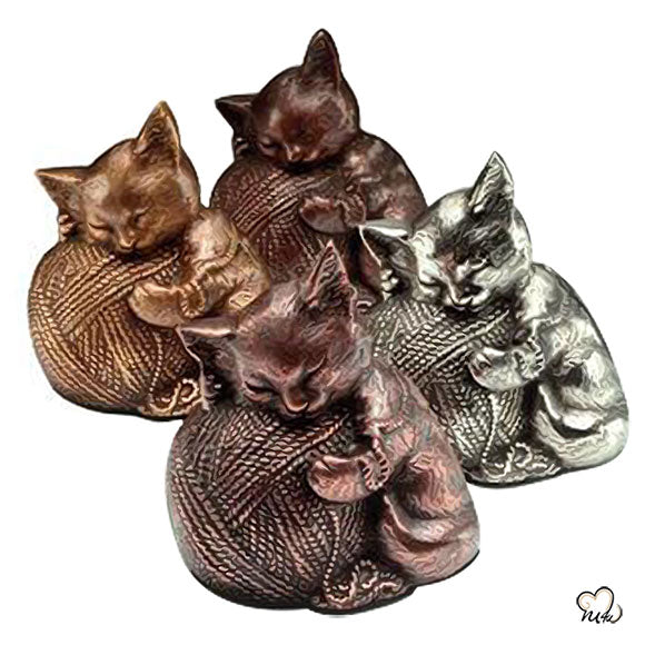 Pet Urn - Sleeping Cat For Cats Ashes - Metal Urn with Copper, Bronze, and Silver Finish - Memorials4u