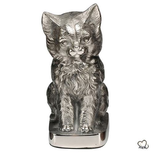 Pet Urn - Pet Cremation Urn - Sitting Cat Figurine Custom Pet Urn For Ashes in Silver - Memorials4u