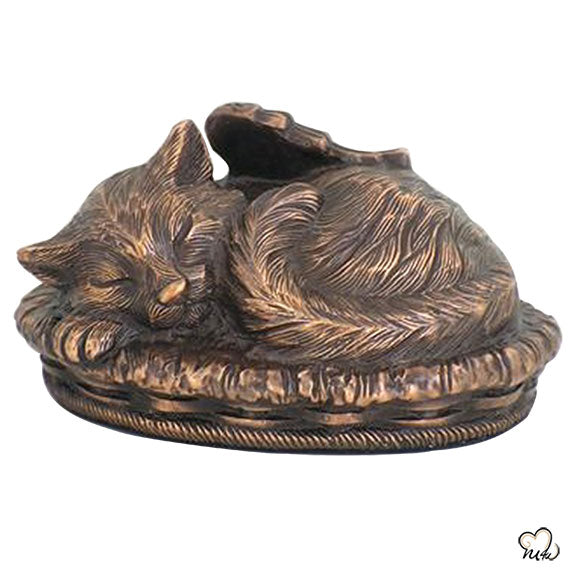 Pet Urn - Sleeping Angel Cat Urn For Cats Ashes - Metal Urn with Copper and Bronze Finish - Memorials4u