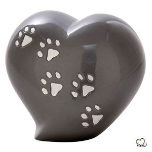 Pet Urn - 5 Paw Print Pet Keepsake Heart-Shaped Urn in Grey - Memorials4u