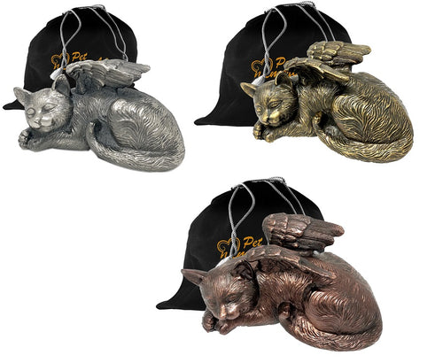 Pet Urn - Sleeping Cat Urn For Cats Ashes - Metal Urn with Copper, Bronze, and Silver Finish - Memorials4u