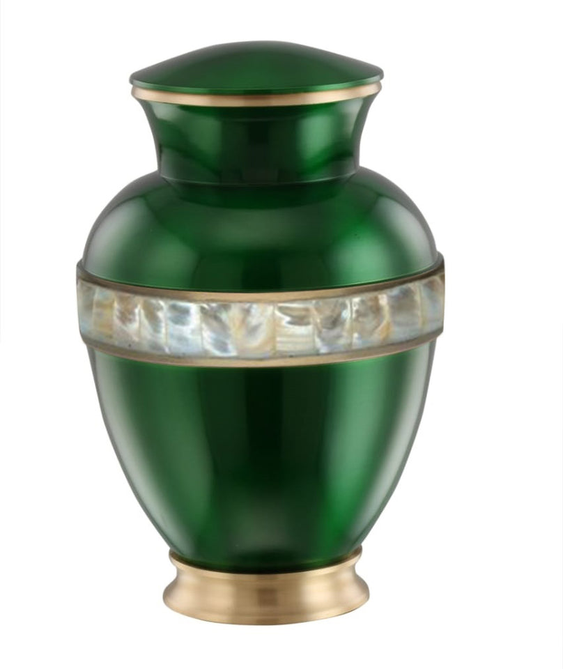 Divine Emerald Green Adult sized Urn with Mother of Pearl Band - Green - Memorials4u