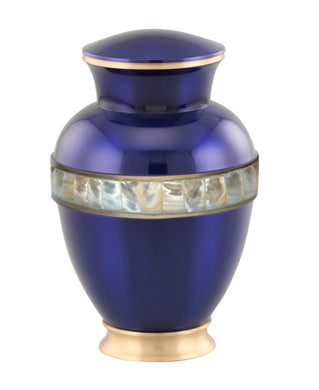 Divine Sapphire Blue Adult sized Urn with Mother of Pearl Band - Blue - Memorials4u