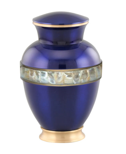 Divine Sapphire Blue Adult sized Urn with Mother of Pearl Band - Blue - Memorials4u