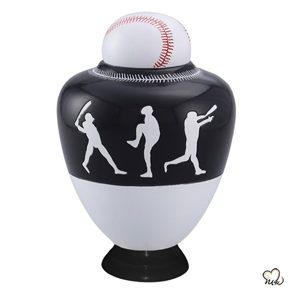 Black and White Baseball Sports Cremation Urn - Memorials4u
