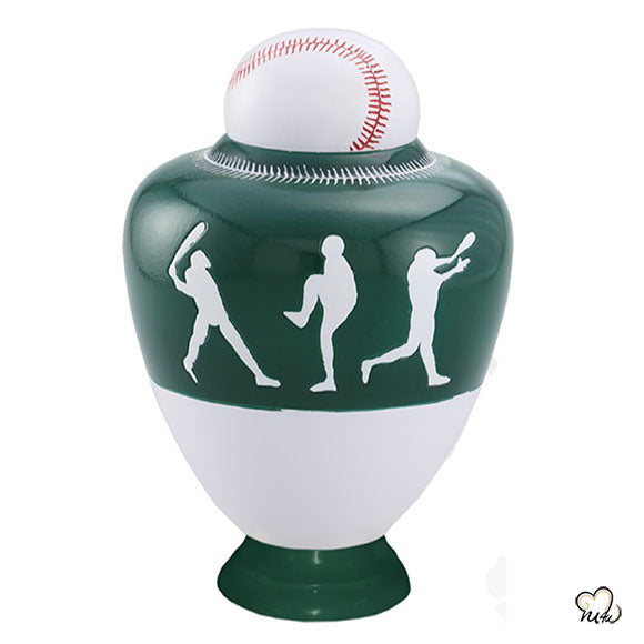Green & White Baseball Sports Cremation Urn - Memorials4u