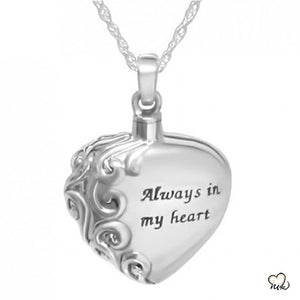"Always in My Heart" Cremation Pendant Silver - Cremation Necklace - Urn Necklace For Ashes - Memorials4u