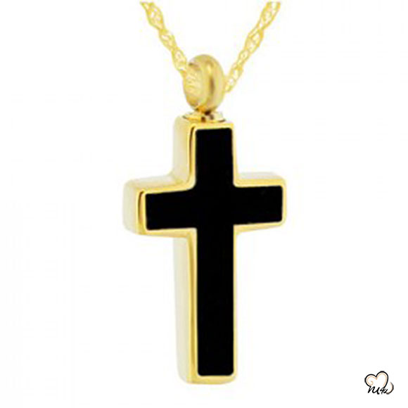 Elegant Black Cross Cremation Jewelry - Gold Plated - Memorials4u