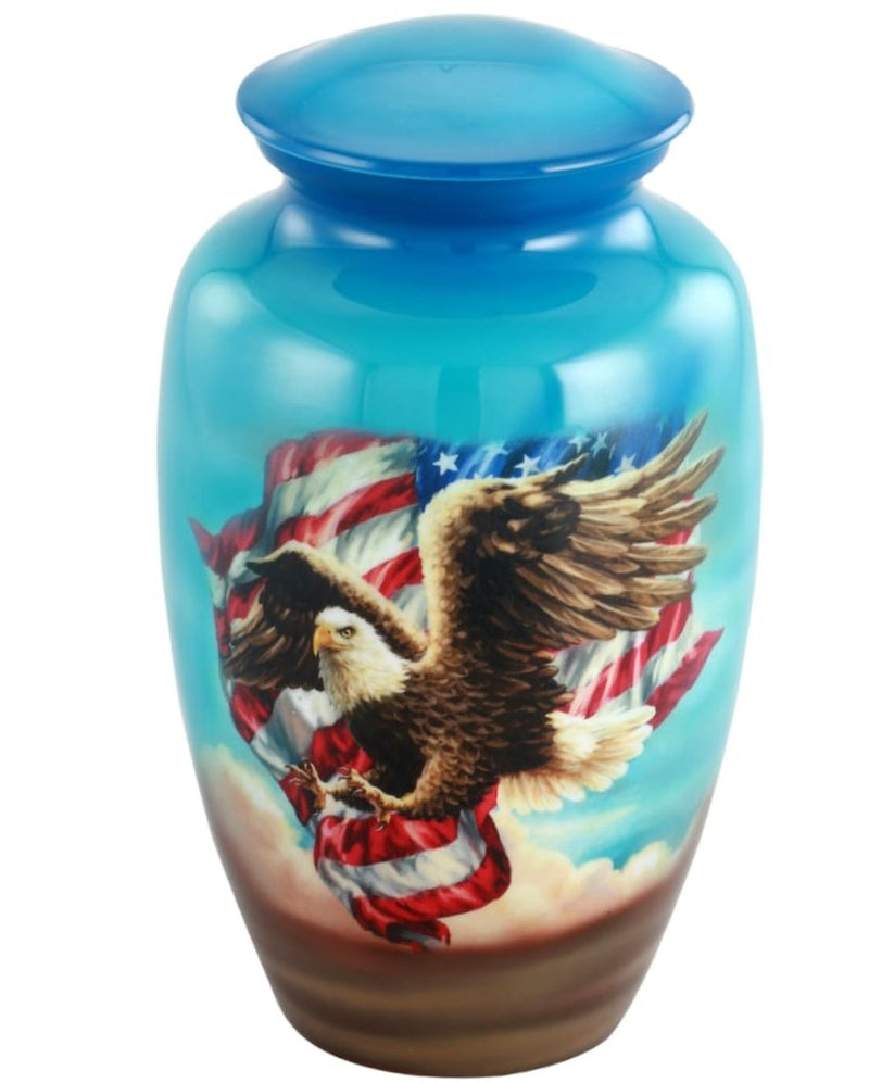 Brass Cremation Urns,Funeral 2024 Urns For Human Adult Ashes,Bald Eagle With American Flag-Silver-Large