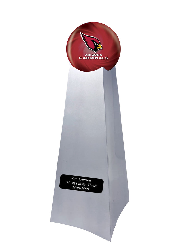 Championship Trophy Cremation Urn With Optional Arizona Cardinals Ball Décor And Custom Metal Plaque - Memorials4u