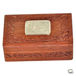 Pet Urn - Pet Cremation Box - Paw Applique Rosewood Custom Pet Urn in Small - Memorials4u