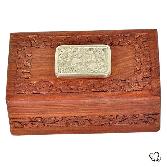 Pet Urn - Pet Cremation Box - Paw Applique Rosewood Custom Pet Urn in Small - Memorials4u