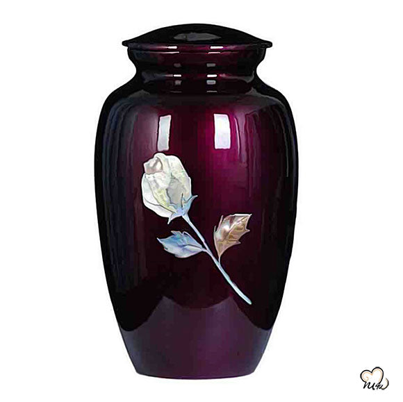 Imperial Rose Mother of Pearl Cremation Urn, Hand Painted Cremation Urn - Memorials4u